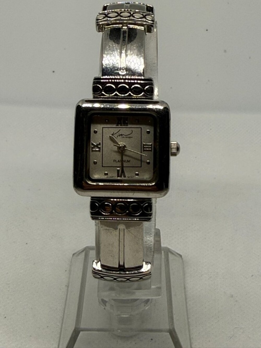 Kim Rogers Silver-Tone Quartz Womens Bracelet Watch Roman Numerals Textured